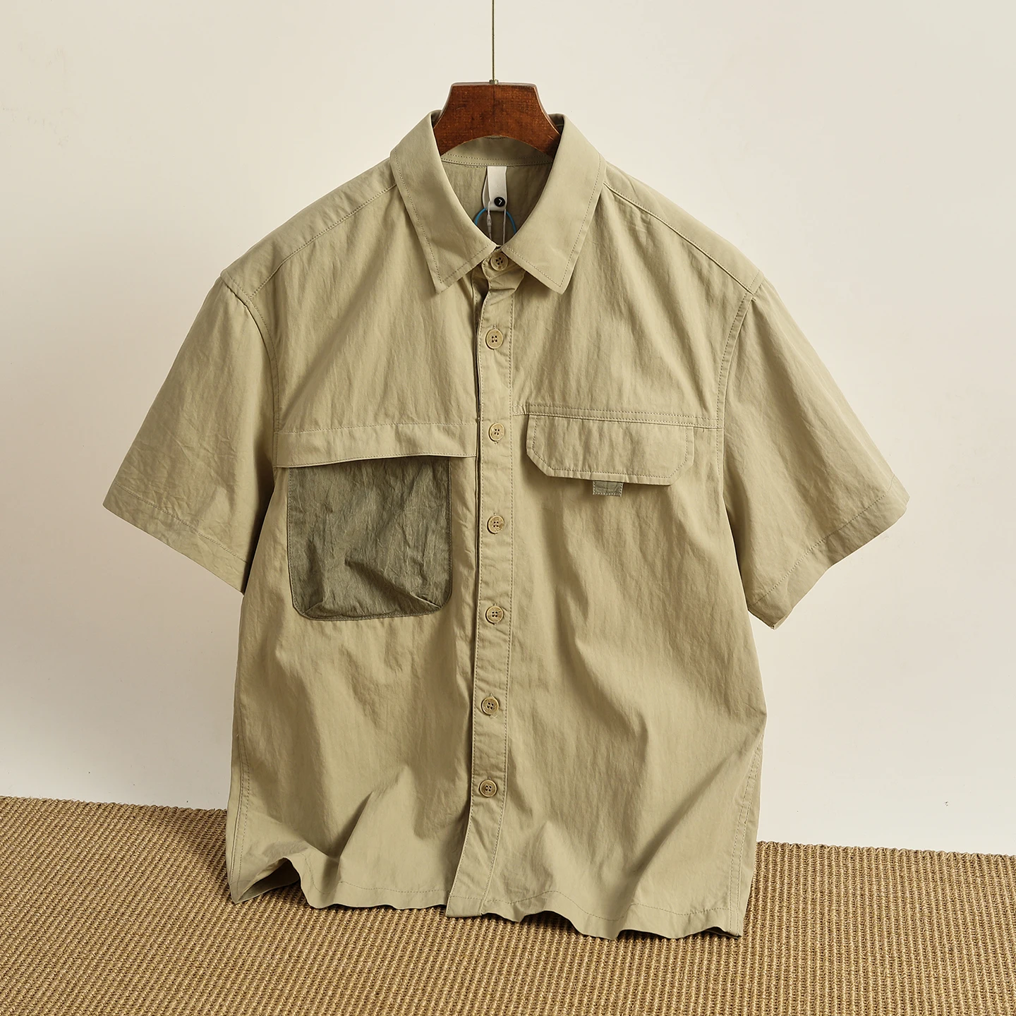 

Loose Fit Men's Short Sleeve Shirt Casual Cotton Blend Breathable Summer Workwear Ice Sensation Patchwork Design Button up