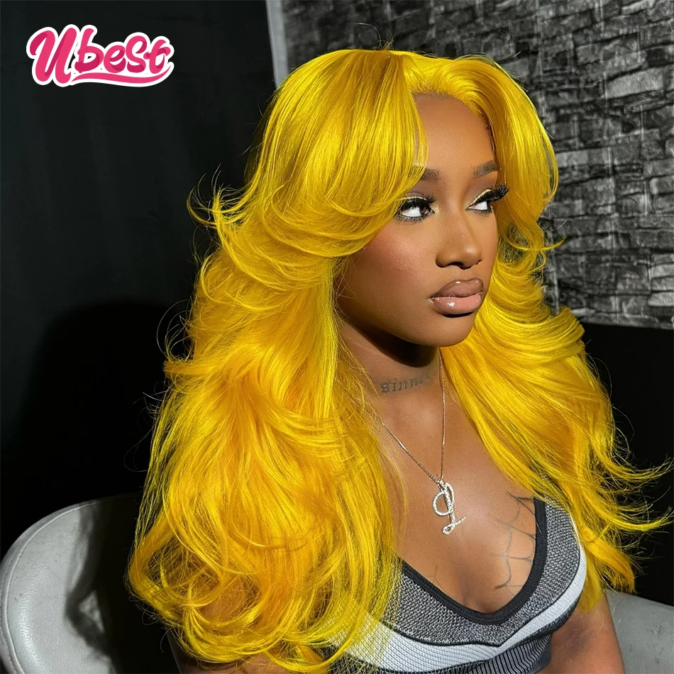 

Ubest Yellow Colored Body Wave 13x6 13X4 Lace Front Wigs Brazilian Hair Transparent 200% Density 100％ Human Hair Wigs For Women