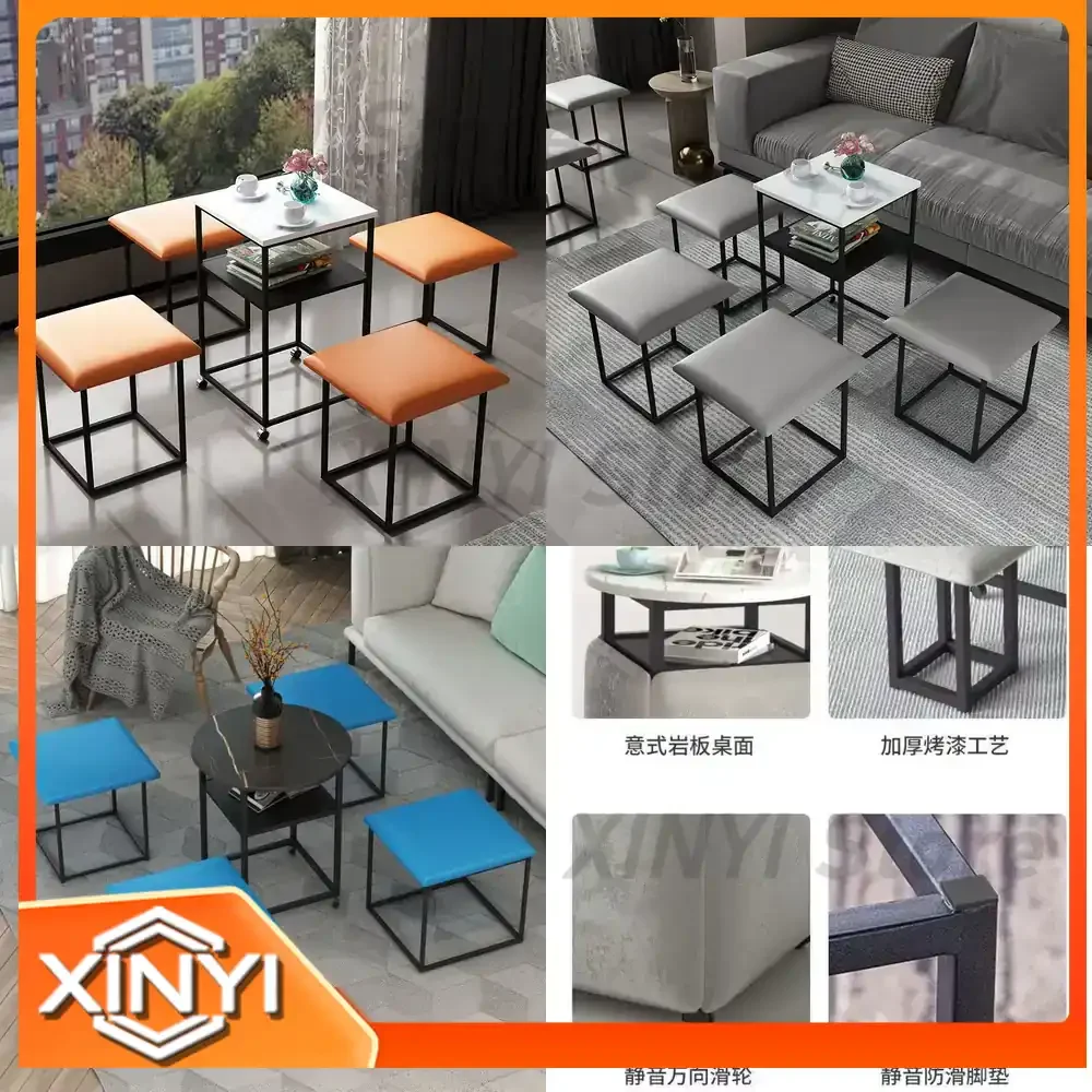 5-in-1 Multifunctional Home Stool Coffee Table Storage Ottoman Movable Side Table Set Bedside Table Small Desk for Small