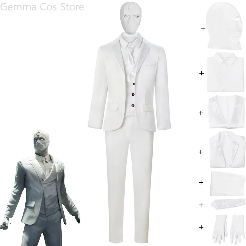 

Movie Mister Mr Moon Knight Marc Spector Khonshu Avatar Cosplay Costume Halloween Adult Outfit Superhero White Uniform Suit