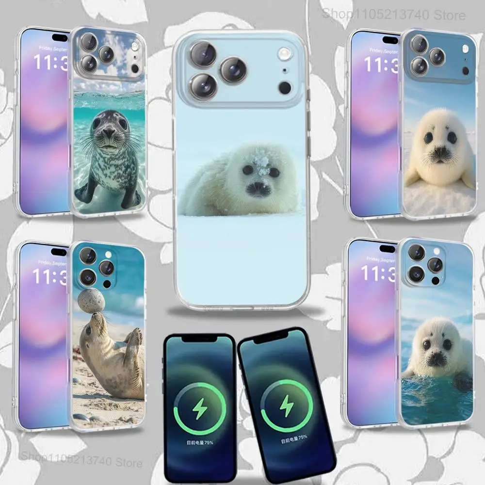 

C-Cute Animal S-Seal cold Frosted Phone Case For iPhone 17,12,11,14,13,15,16,Plus,Air,Pro,Max,E,Mini for MagSafe Magnetic