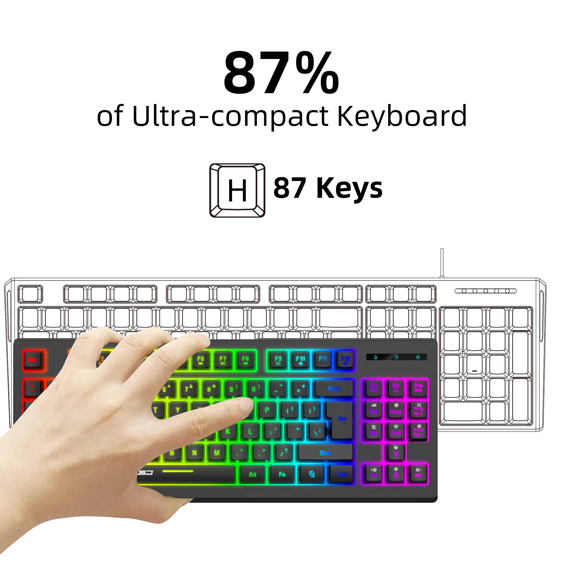 Imagem -02 - Recarregável sem Fio Gaming Teclado Rgb Backlit Ergonomia 87 Teclas Mecânica Sinta Teclado para Windows Xbox Ps4 pc Gamer 2.4g