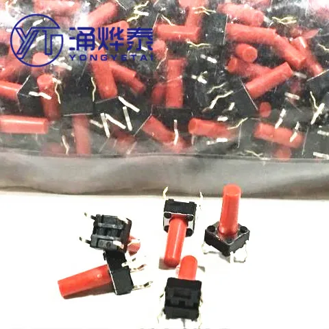 YYT 10PCS 6*6*13H tact switch 1 million life span key switch SKHHAKA010 red handle