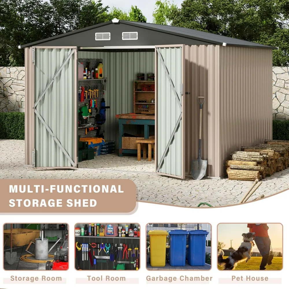 6x8 FT Outdoor Storage Shed, Garden Shed with Updated Frame Structure and Lockable Doors, Metal Tool Sheds for Backyard Garden