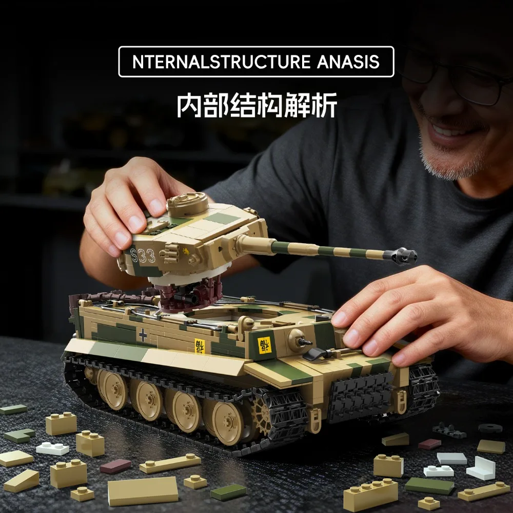 

1595PCS Military Panzer VI Tiger S33 Building Blocks WW2 Army Tank Model Bricks Educational Toys for Boys Adults Gifts TK8003