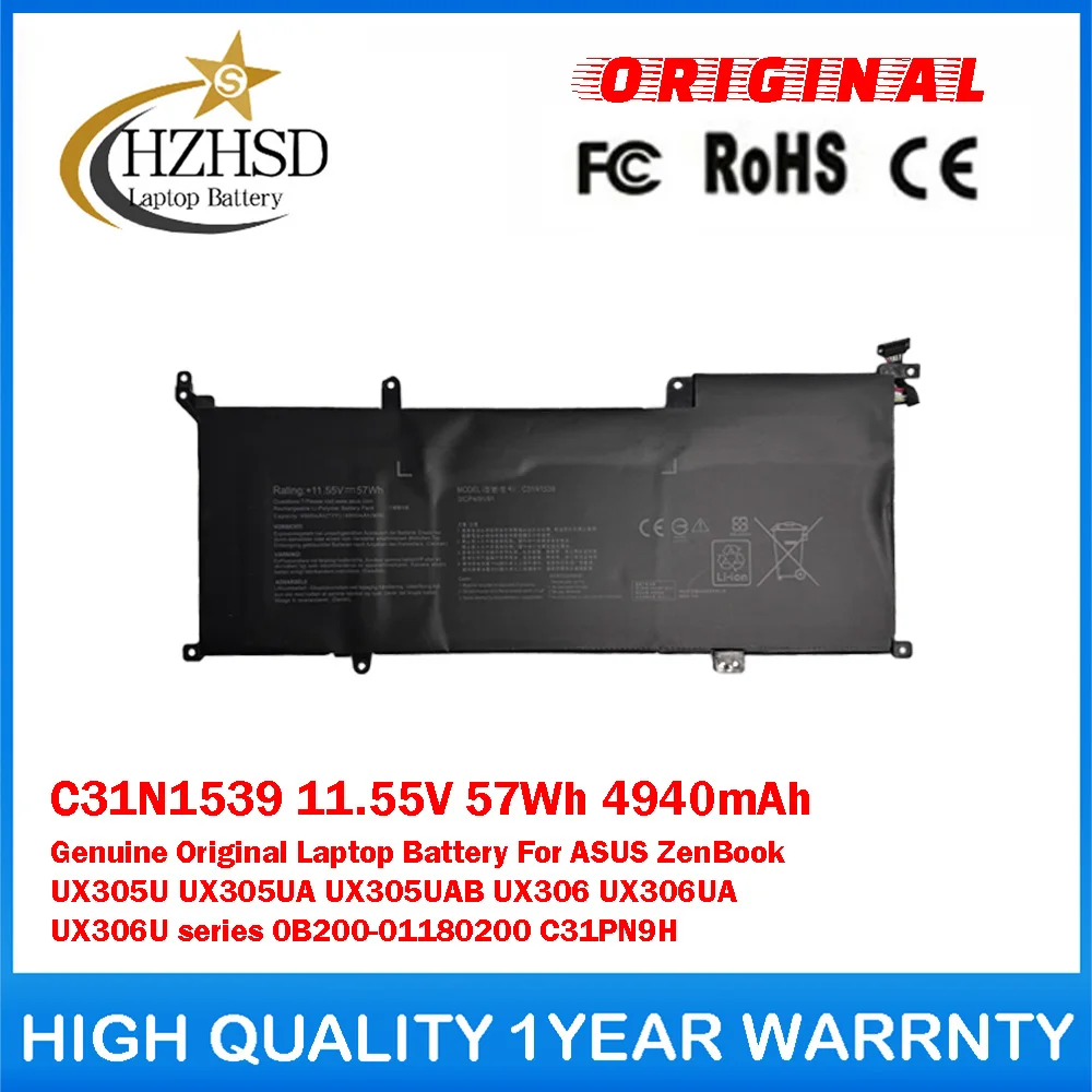 

C31N1539 11,55 В, 57 Втч, 4940 мАч, оригинальный аккумулятор для ноутбука ASUS ZenBook UX305U UX305UA UX305UAB UX306 UX306UA UX306U Series