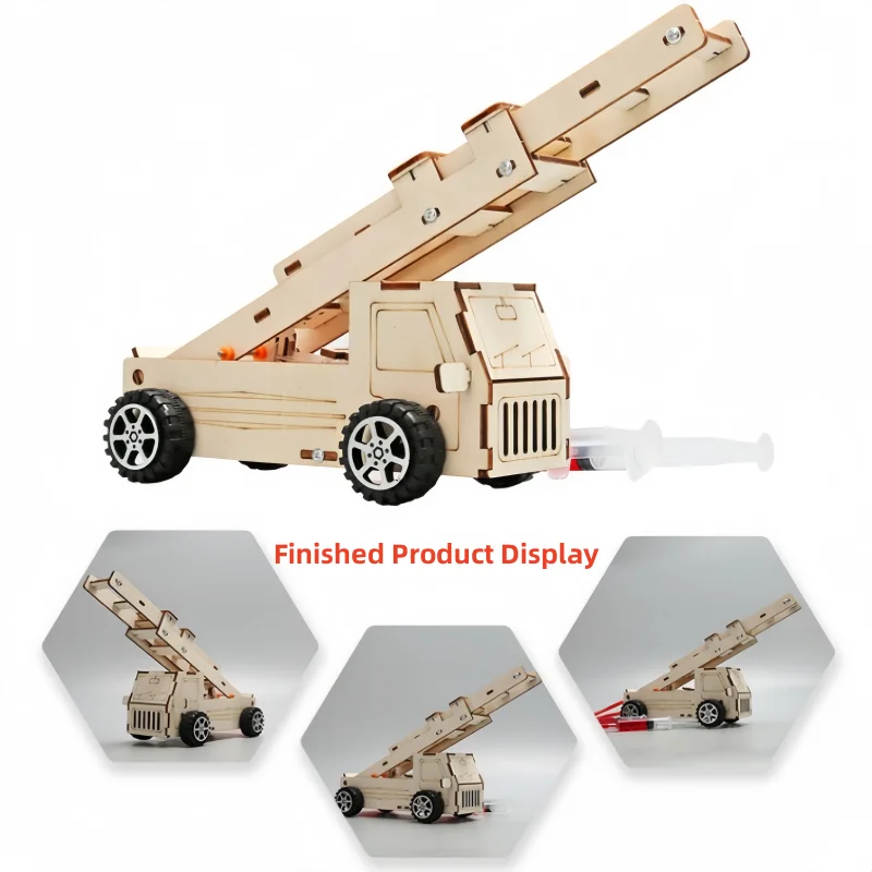 DIY Wood Ladder Fire Truck Model Kit for Kids - Educational Physics Science Toy STEM Learning Experimental Tool Gift for Kids