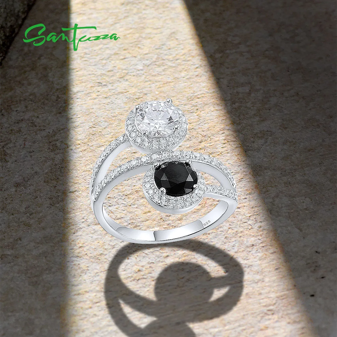 SANTUZZA 925 Sterling Silver Rings For Women Black Spinel White CZ Charming Elegant Rings Wedding Gifts Fine Fashion Jewelry - Image 4