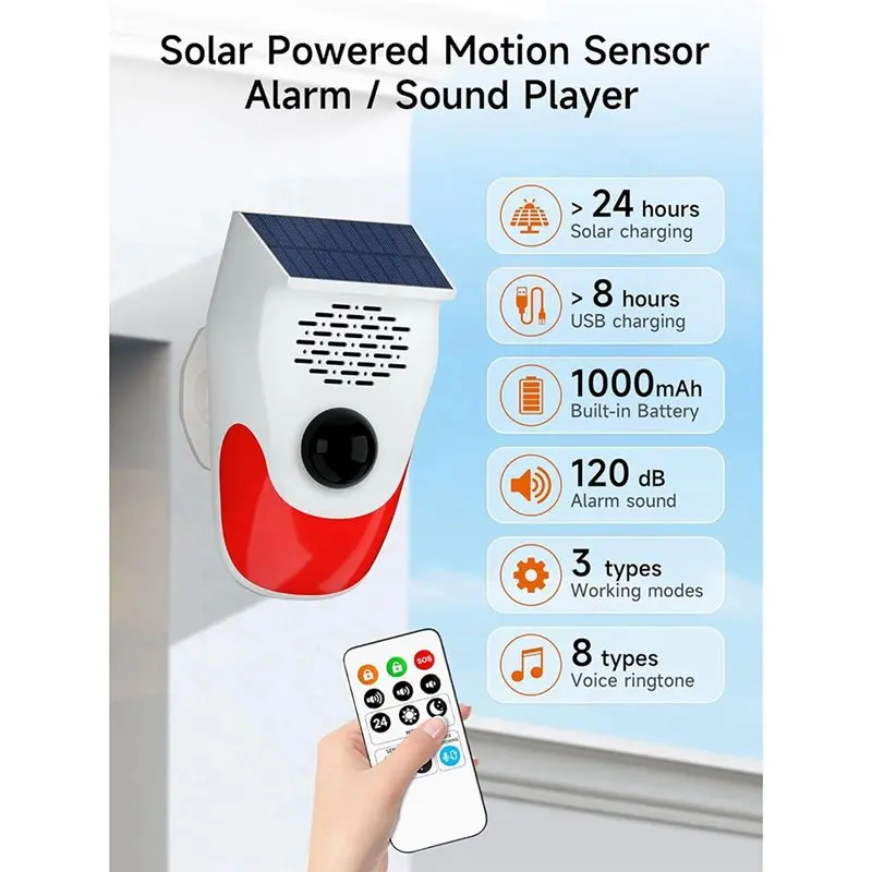 LLCS-Solar Motion Sensor Alarm Loud Noise Maker & Strobe Lights Deer/Bear Deterrent,Chicken Coop Security,Pool Safety Alerts