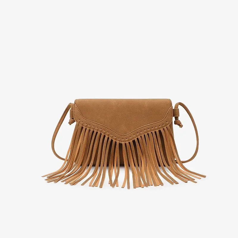 

Bohemian Fringe Tassel Message Bags Frosted PU Leather Small Saddle Bag Women Crossbody Shoulder Bags Women's Handbags Purses