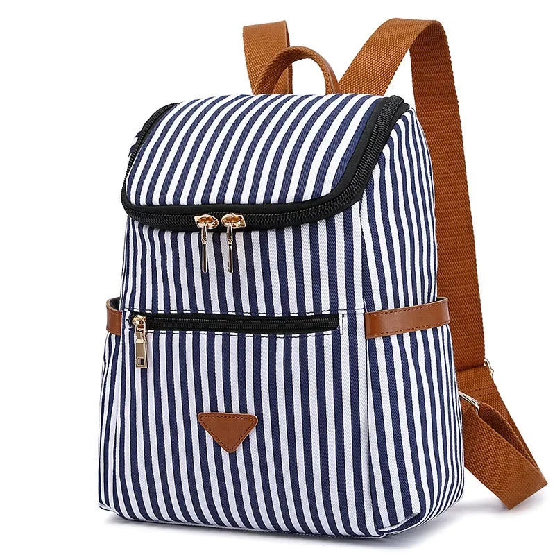 New backpack, travel luggage backpack, new striped canvas casual fashion sports backpack for women