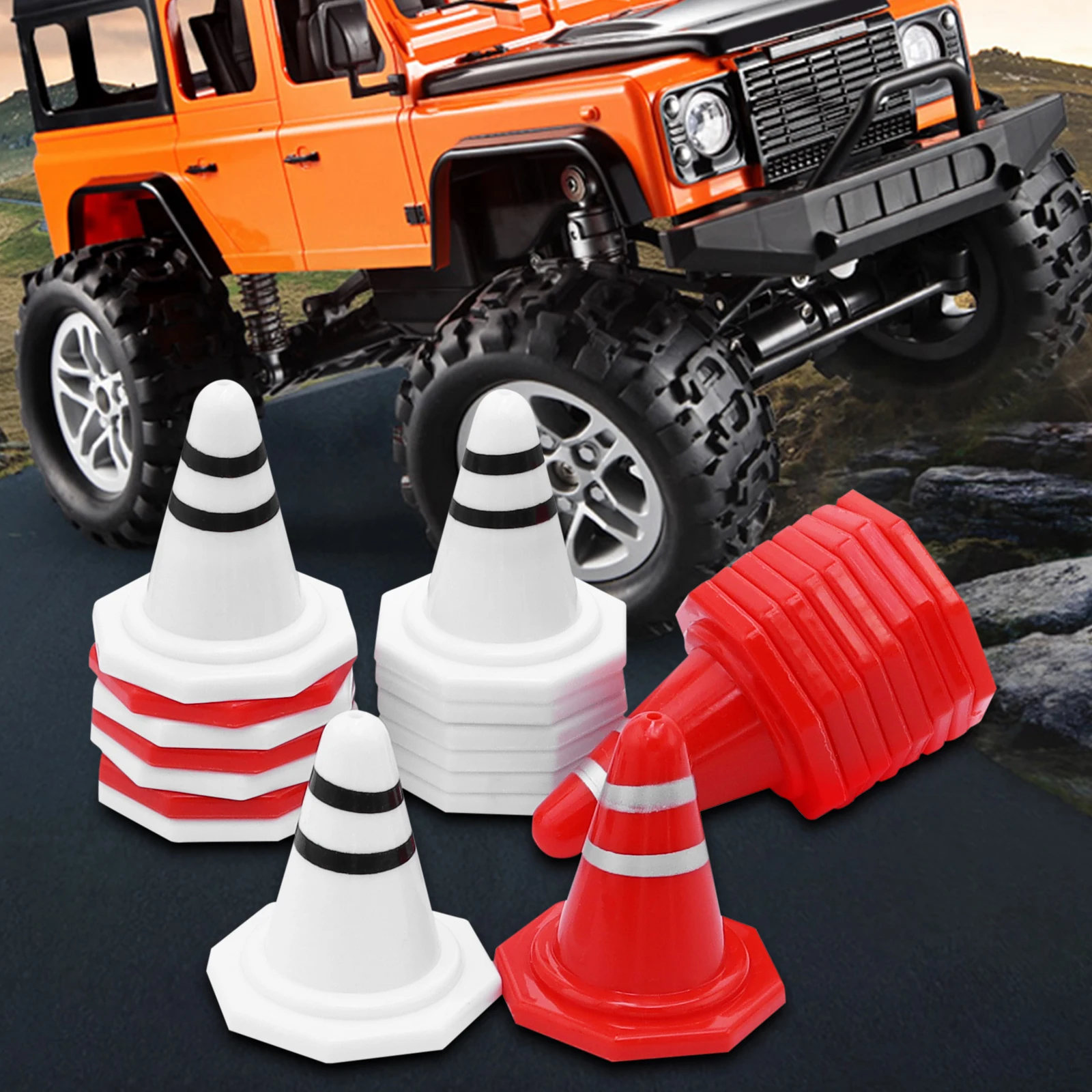 64 قطعة مسار سباق الانجراف أحمر أبيض مخاريط بناء صغيرة خفيفة الوزن للأطفال التدريب الرياضي لسيارة RC 1/16 1/18 1/24 1/28