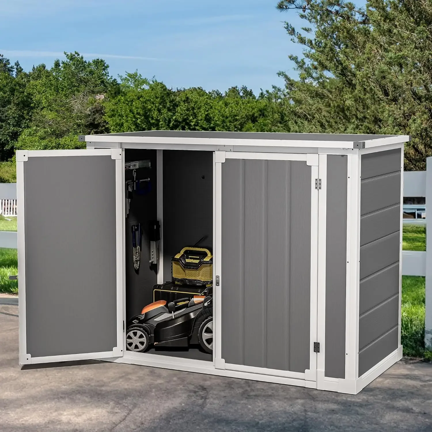 4.7x2.5 FT Horizontal Resin Storage Shed without Shelf, All Weather Outdoor Storage Shed with Hydraulic Struts, 3 Locks