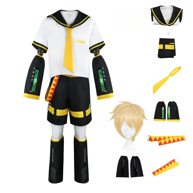 コスプレアニメリンレンハロウィンコスチューム制服ボーカロイドコスプレ黄色かつらトップパンツ制服服ハロウィンカーニバルアニメ