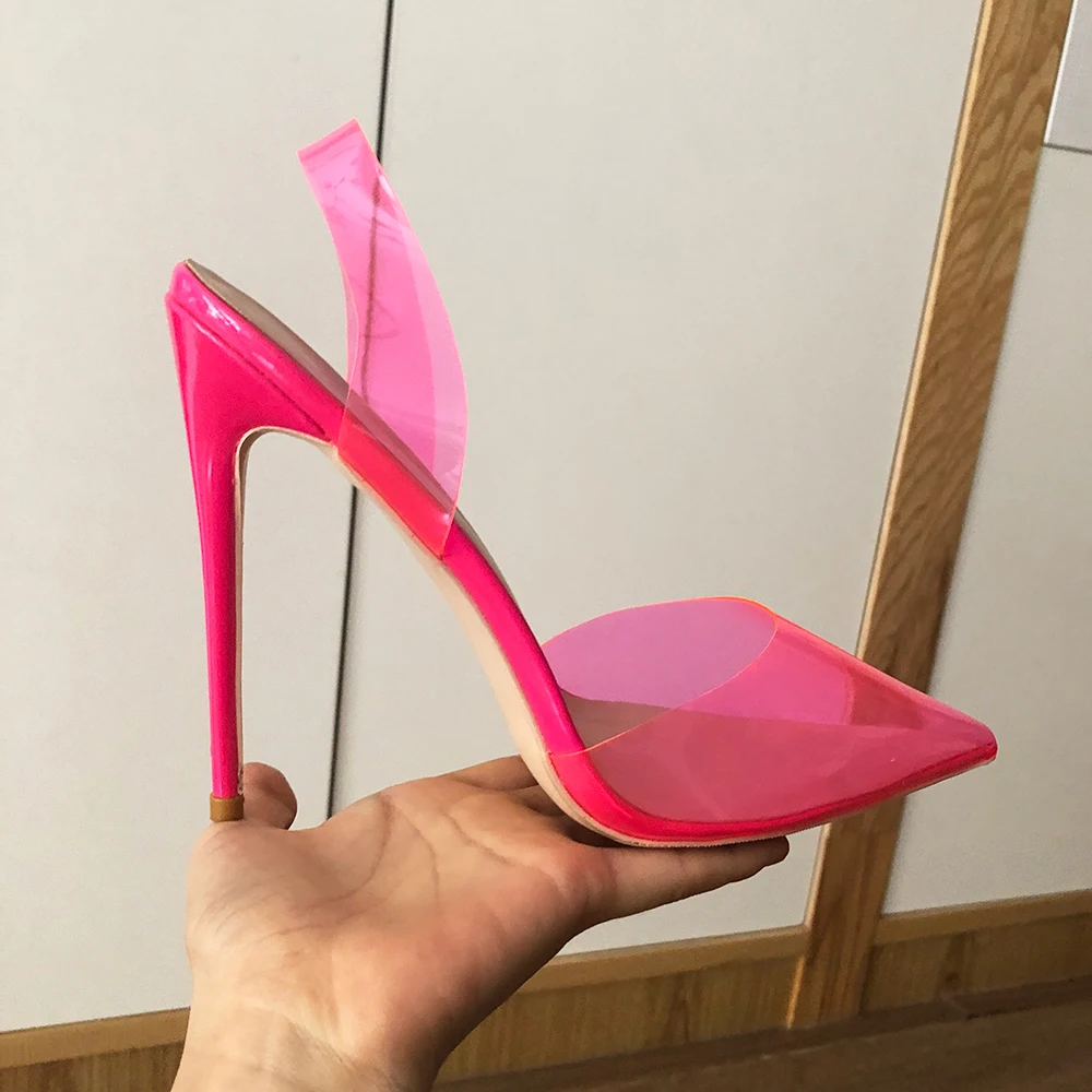 Veowalk مثير لطيف المرأة الوردي الشفاف مدبب تو Slingback خنجر مضخات سيدة الصيف عالية الكعب لأحذية الحفلات والنوادي الليلية #5