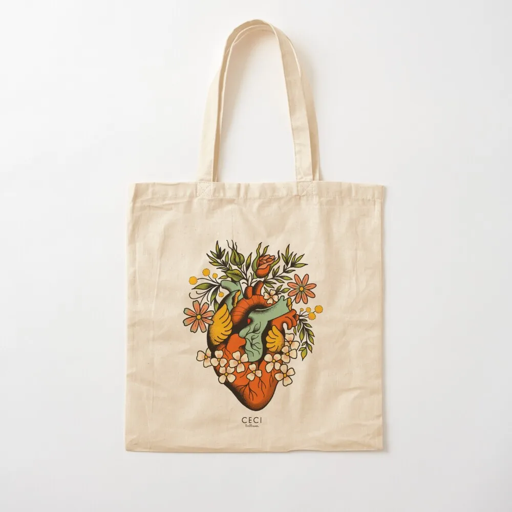 

Anatomical Heart with flowers, tattoo flash Tote Bag shopping bag screen canvas Lady Canvas