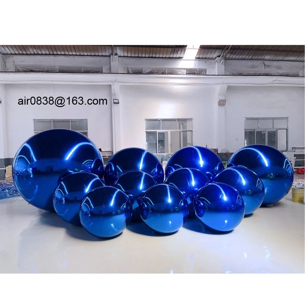 Reflective Blue Inflatable Mirror Ball Big Shinny Balls Silver Mirror Balloon Sphere For Shopping Mall Decoration Or Advertising