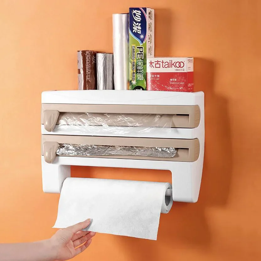 

Kitchen Towel Paper Holder Aluminum Film Cutter Wraptastic Dispenser Cutting Foil Cling Wrap Shelf Wall Hang Rack Tool