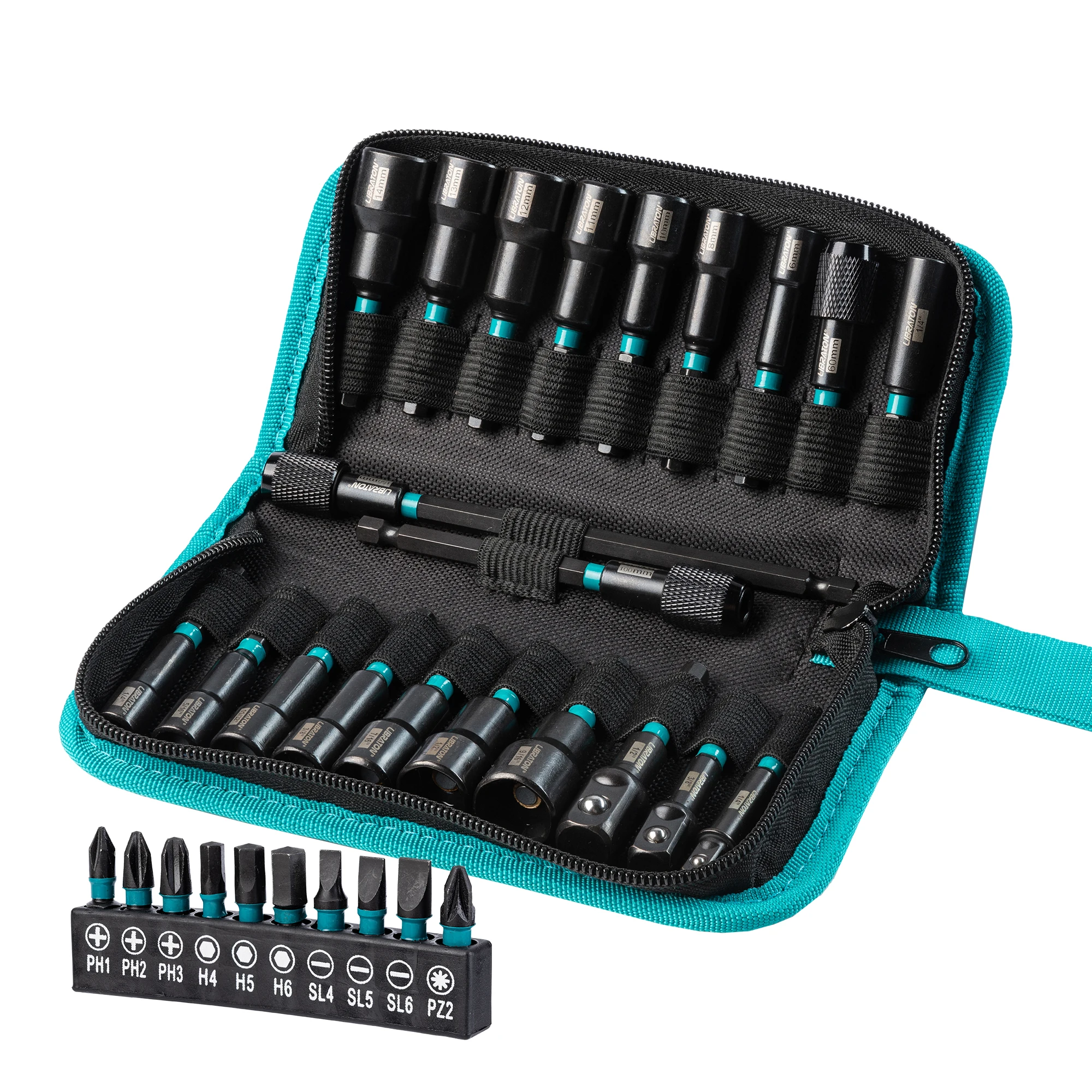 Libraton 31PCS Magnetic Nut Driver Set Metric & SAE, Impact Drill Driver Bit Set 1/4