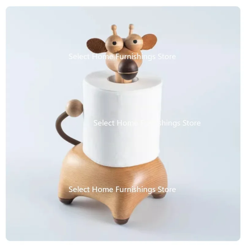 

Suitable for Cute Decorative Ornaments Giraffe Solid Wood Kitchen Tissue Holder Housewarming Gift Roll Holder