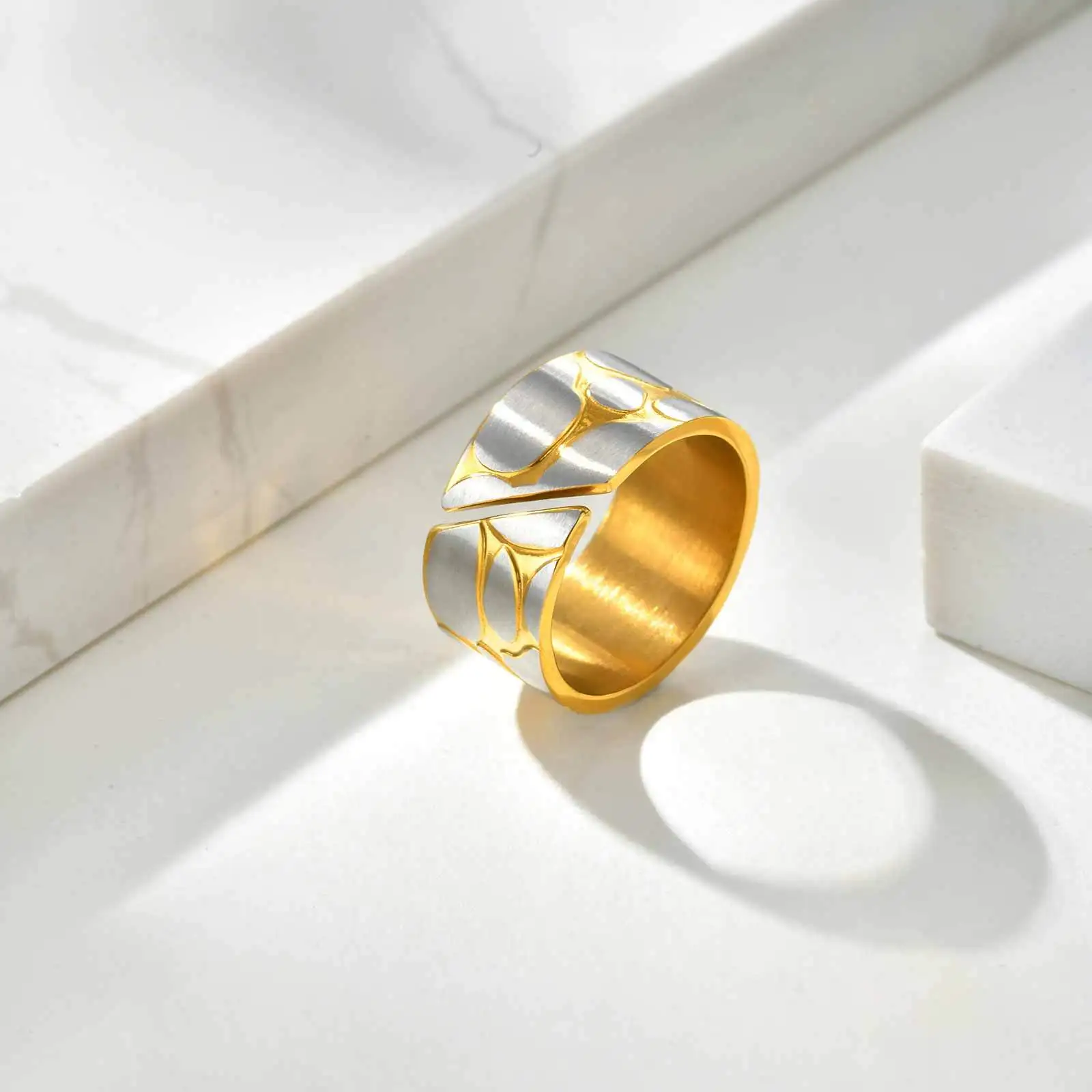 Vnox جديد الفولاذ المقاوم للصدأ غير النظامية مائل افتتاح حلقة بسيطة الشرير جولة خواتم الاصبع للنساء حُليات المجوهرات #3