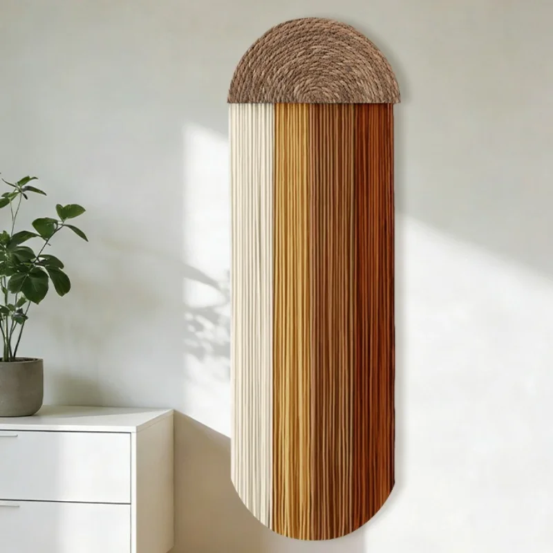 Nordic Wall Tapestries Tassel Semi-round Shape Cotton Rope Hand Woven Tapestries Modern Wall Ornament Living Room Decoration