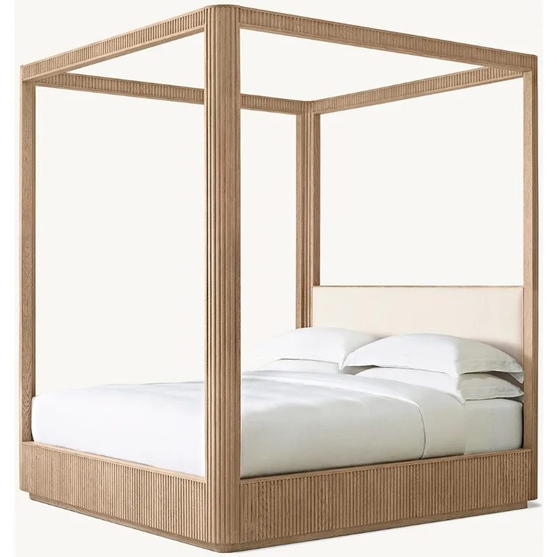 Customized  Bedroom Furniture Solid Wood Oak Veneers  King Size  Fabric Canopy Bed