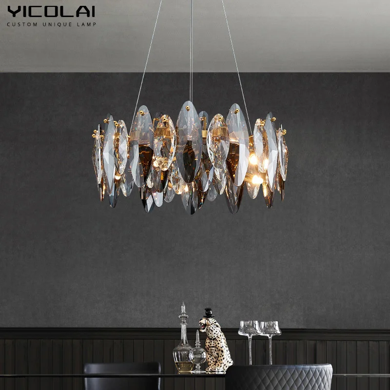 

Modern New Grey Clear Crystal Glass LED Ceiling Chandelier Luxury For Living Dining Room Bedroom Cloakroom Home Bright Appliance