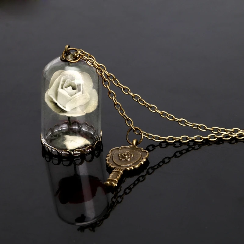 Women Glass Vial Pendant Bronze Chain Beauty and Necklaces for Friend Parties Gatherings