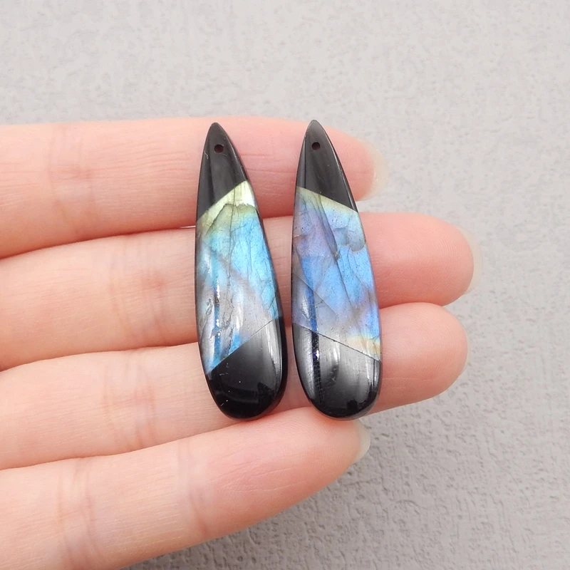Handmade Jewelry Natural Stone Obsidian Labradorite Water Drop Earring Bead,Fashion Jewelry Earrings For Women 41x12x4mm 7g