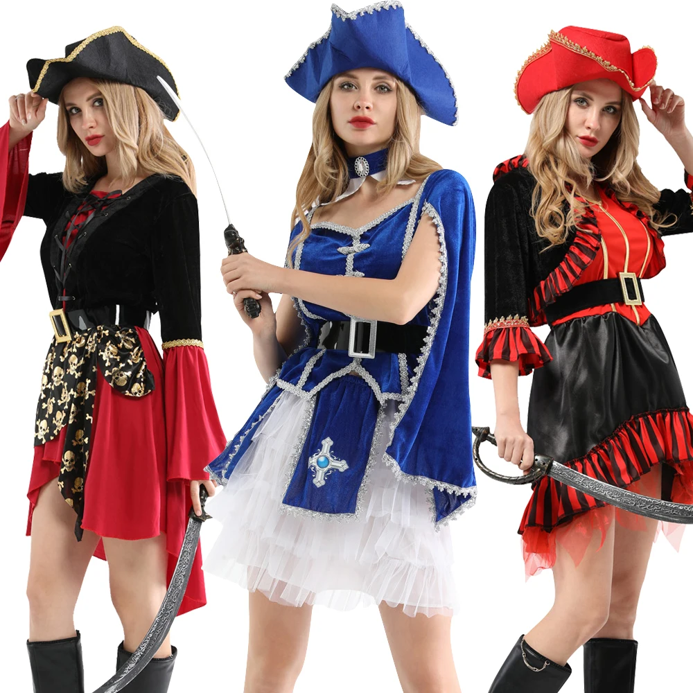 Woman Caribbean Pirate Costume Female Hat Party Cosplay Clothes Role-playing Dresses No Weapon