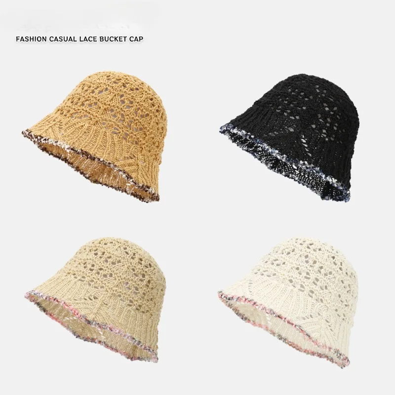 2024 New Hollow Woven Dome Lace Basin Cap Spring and Summer Leisure Fisherman Hat Outdoor Sun Visor luxury bucket hat