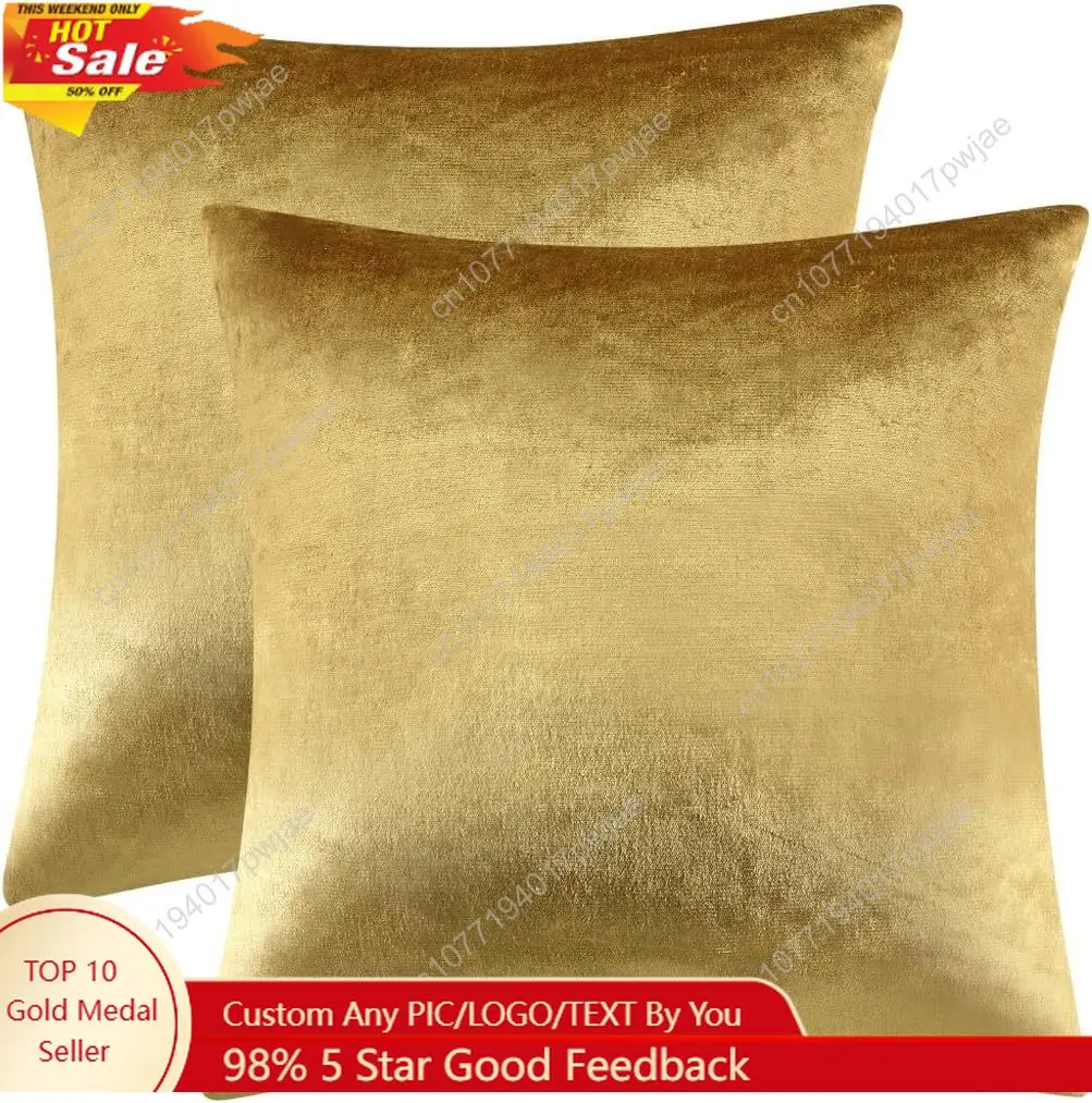 

GIGIZAZA Gold Velvet Decorative Throw Pillow Covers,18x18 Pillow Covers for Couch Sofa Bed 2 Pack Soft Cushion Covers