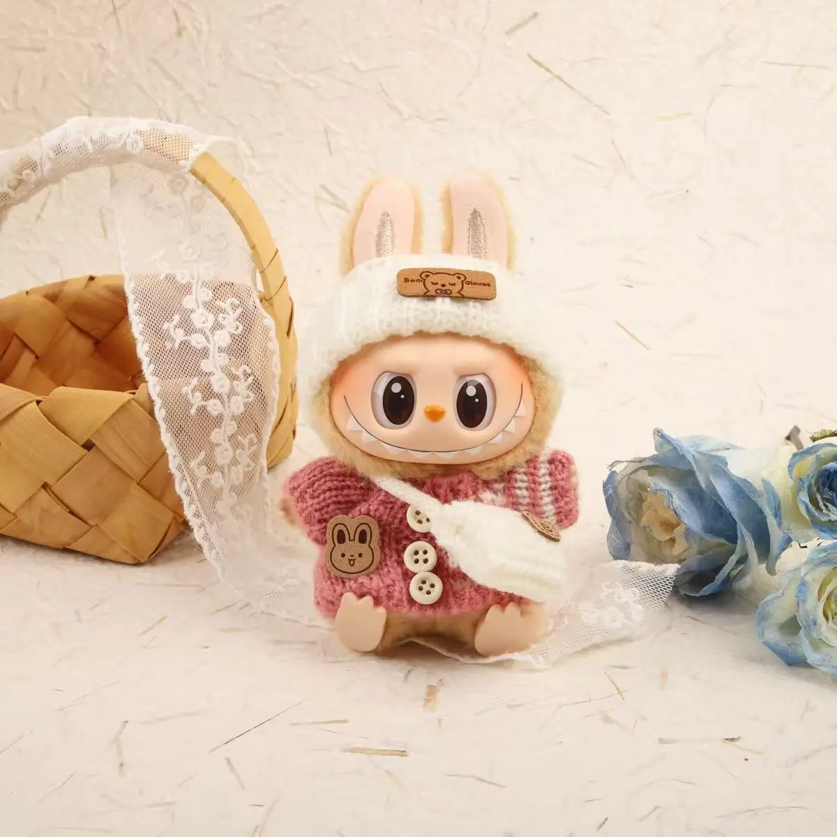 

For 15-17cm Labubu Doll Accessories Outfit Clothes Bear Label Hat Love Sweater Set Cute Decoration Little Clothes Toy Collectors