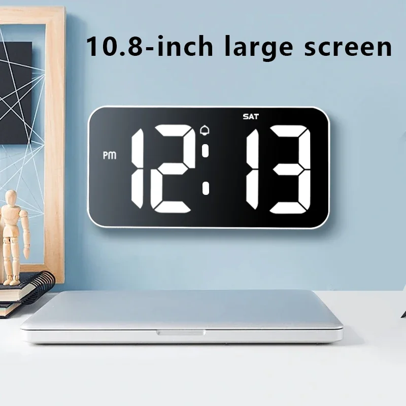 1pc, Large Digital Wall Clocks,  LED Display Digital Alarm Clock, LED Oversized Electric Clock With Date, Week, Temperature, Adj