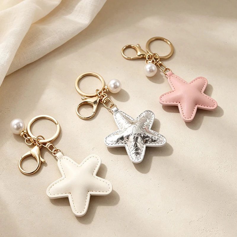 Charm PU Star Shape Keychain Heart Star Car Key Holder Leather Keyring Bag Hanger Backpack Decor Colorful Pendant Bag Hanging