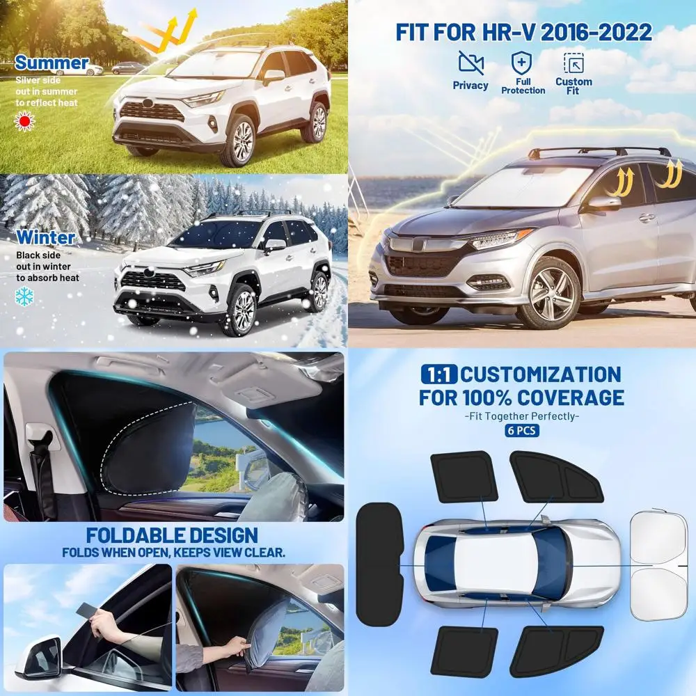 

Солнцезащитные козырьки для боковых окон HR-V 2016-2022 — набор из 6 предметов с рамкой для памяти и затемняющей тканью для защиты конфиденциальности и ультрафиолета