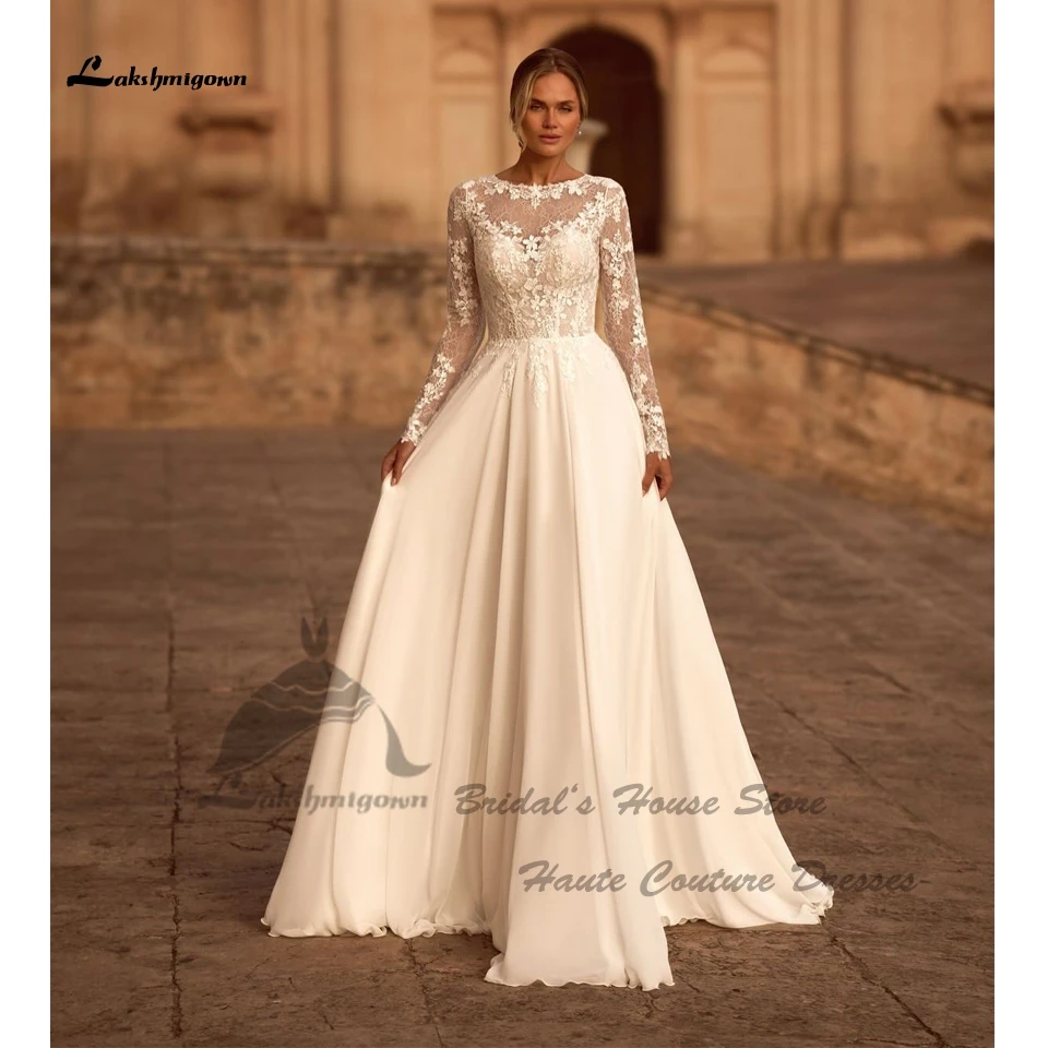 Lakshmigown Civil Langarm Strand-Hochzeitskleider 2026 Vestidos A-Linie Spitze Boho Brautkleider Illusion Rücken Maßanfertigung – Detail 5