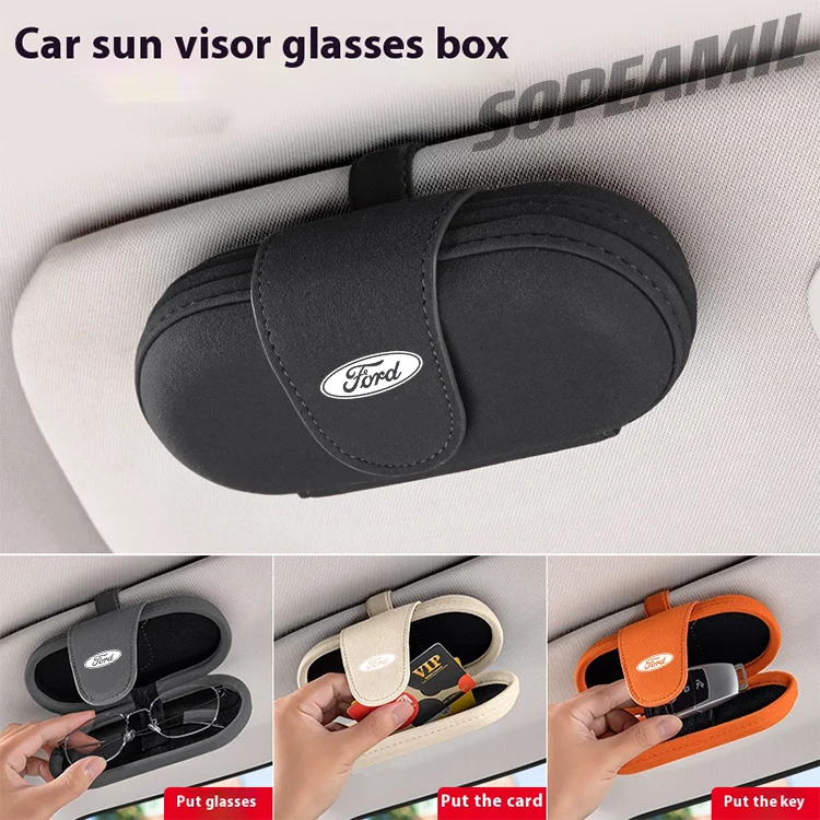 Caja de almacenamiento de gafas de sol de gamuza para coche Ford Mondeo Fiesta EXPLORER EDGE Ranger Fusion Focus F150 Kuga Mustang Puma visera gafas Clip