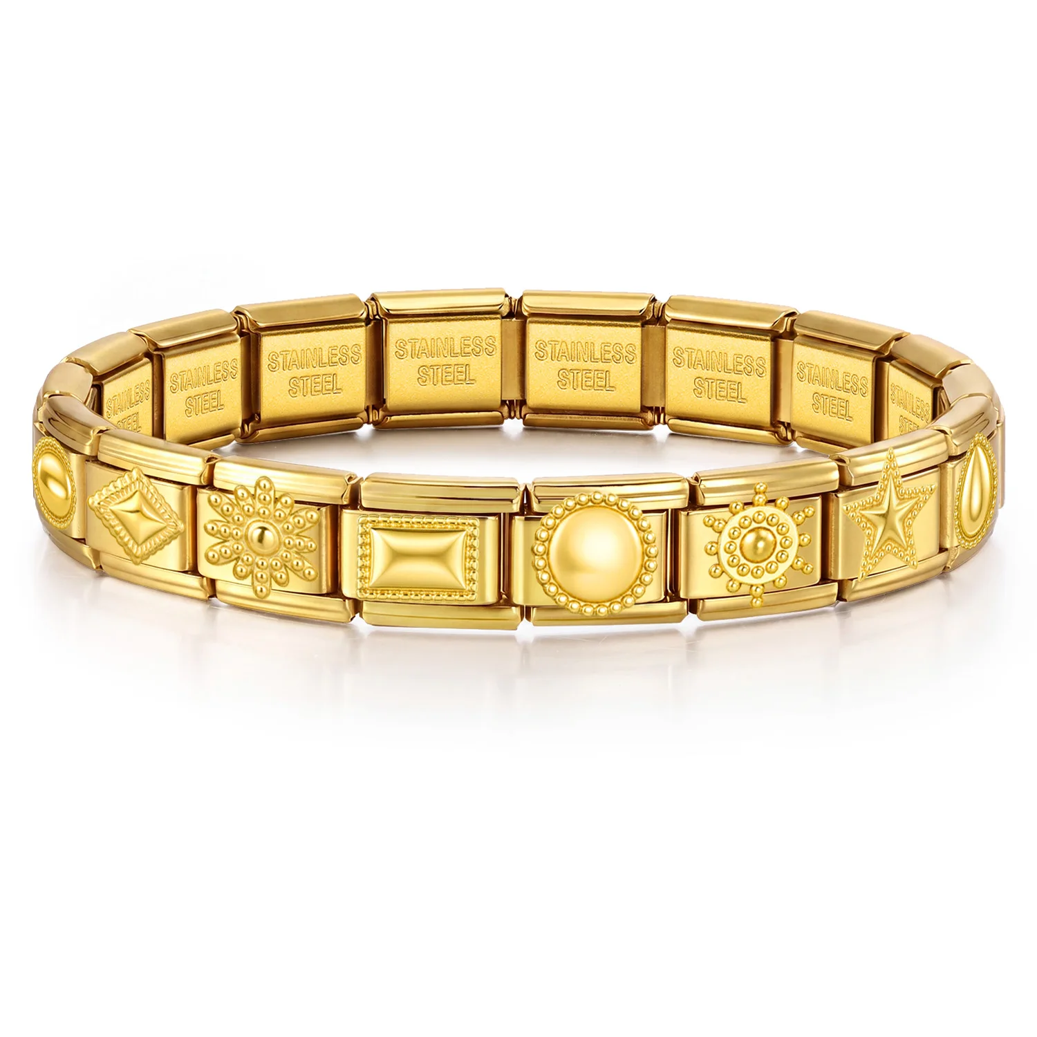 Gold Color Retro Geometric Sun Star Crown Italian Charm Link Fit 9mm Bracelet Make DIY Bead Stainless Steel Jewelry Accessories