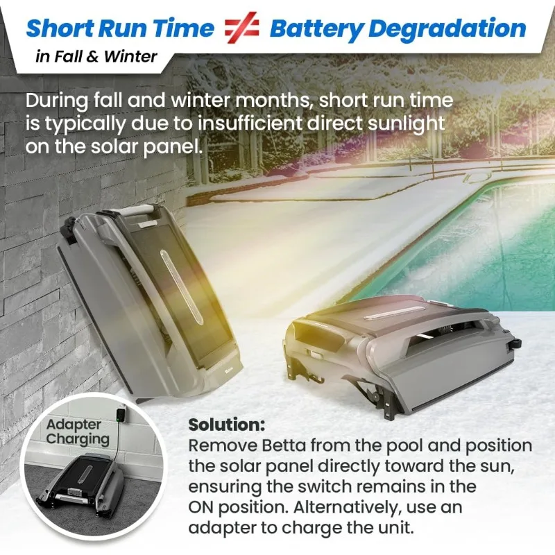 Betta SE Plus - Solar-Powered Robotic Pool Skimmer with 24/7 Continuous Cleaning Power, Dual Charging Options