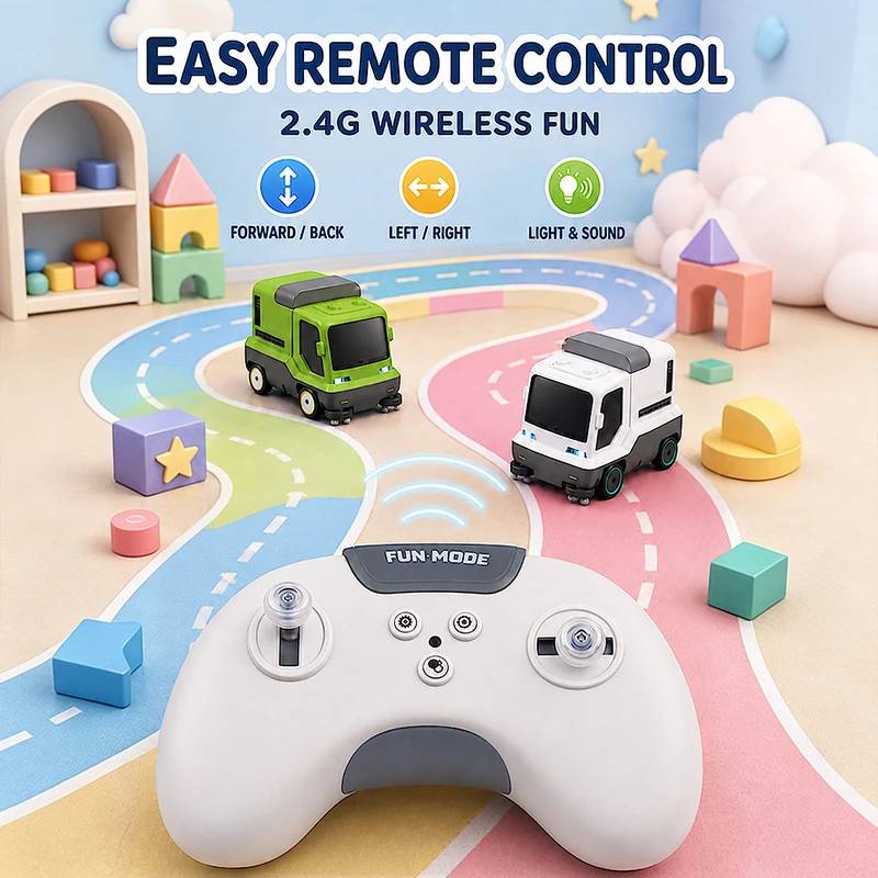  2.4GHz RC Mini Desk Vacuum Cleaner Truck with Real Suction Crumb Sweeper Rechargeable for Boys Kids 6+ Birthday Christmas Gift