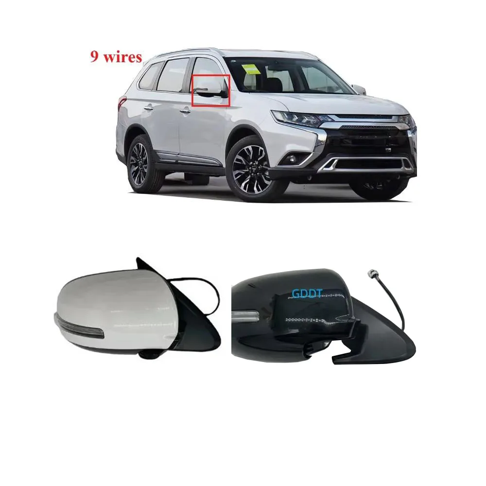 1 PCS Czarne lub białe 9-przewodowe lusterko boczne LED do Outlander 2013-2020 7632A793 Automatycznie składane tylne szkło grzewcze do Airtrek GF GG