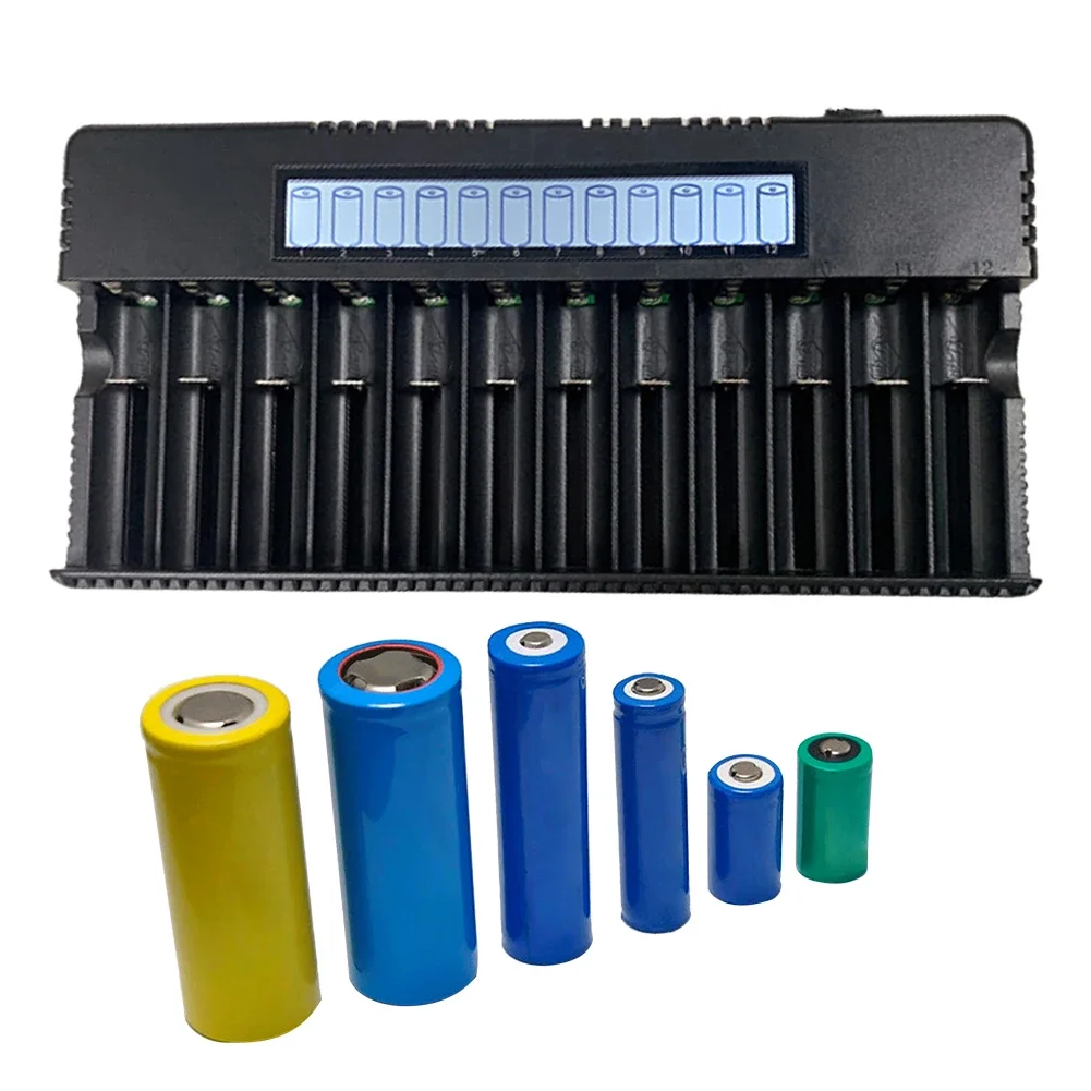 12 Slots 18650 Battery Charger Rechargeable Battery Charger LCD Display 4.2V for NI-MH AA/AAA Battery for 26650 18650 Batteries