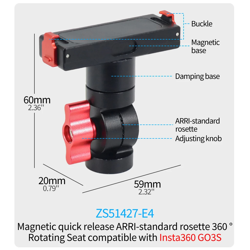 360° Schwenkbarer Schnellverschluss-Stativ-Kugelkopfadapter ARRI-Ausrüstung Magnetische Halterung für GoPro13 Insta360 DJI Action Pocket 4 Kamerahalterung – Detail 21