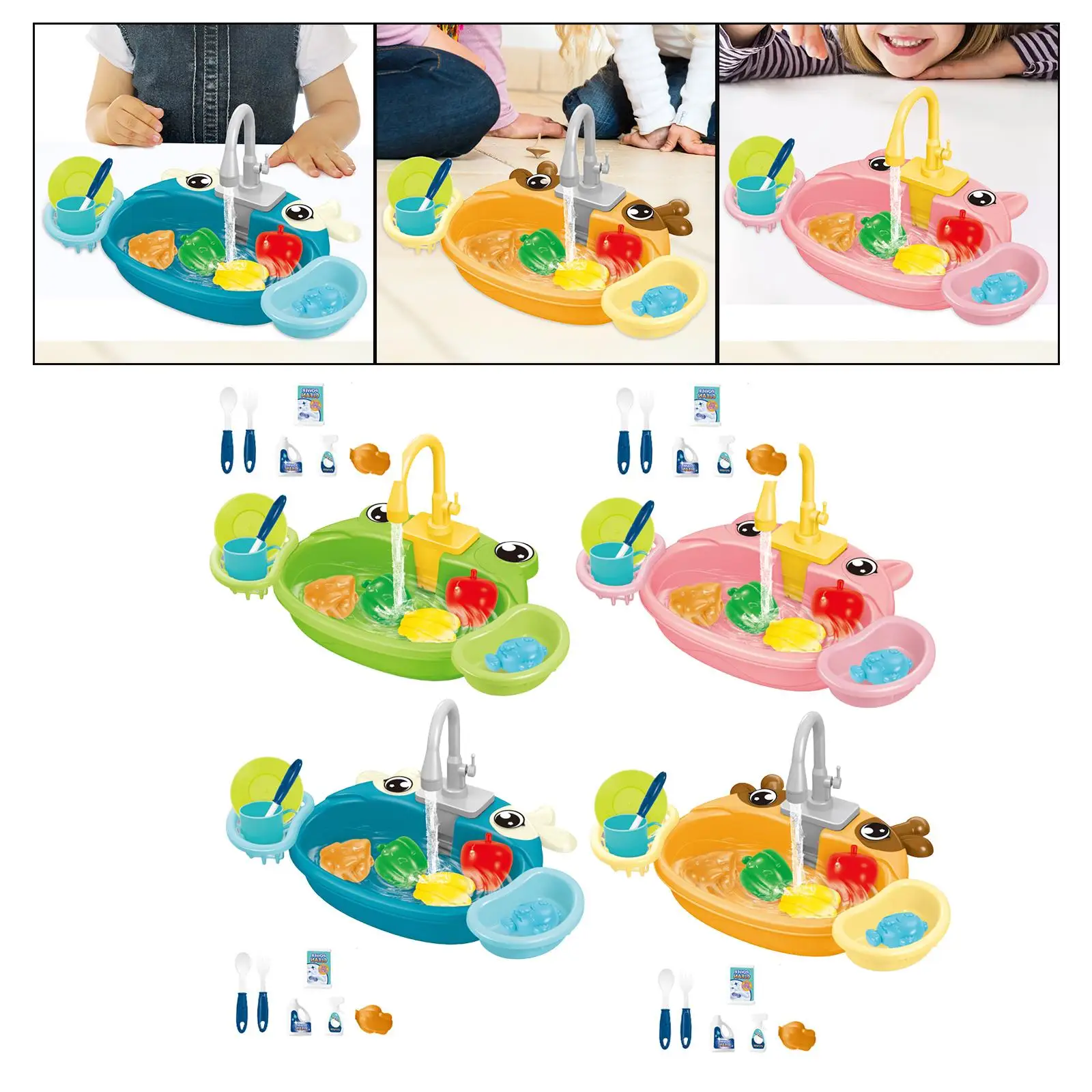 Kitchen Sink Toys with Running Water Automatic Water Cycle System Educational