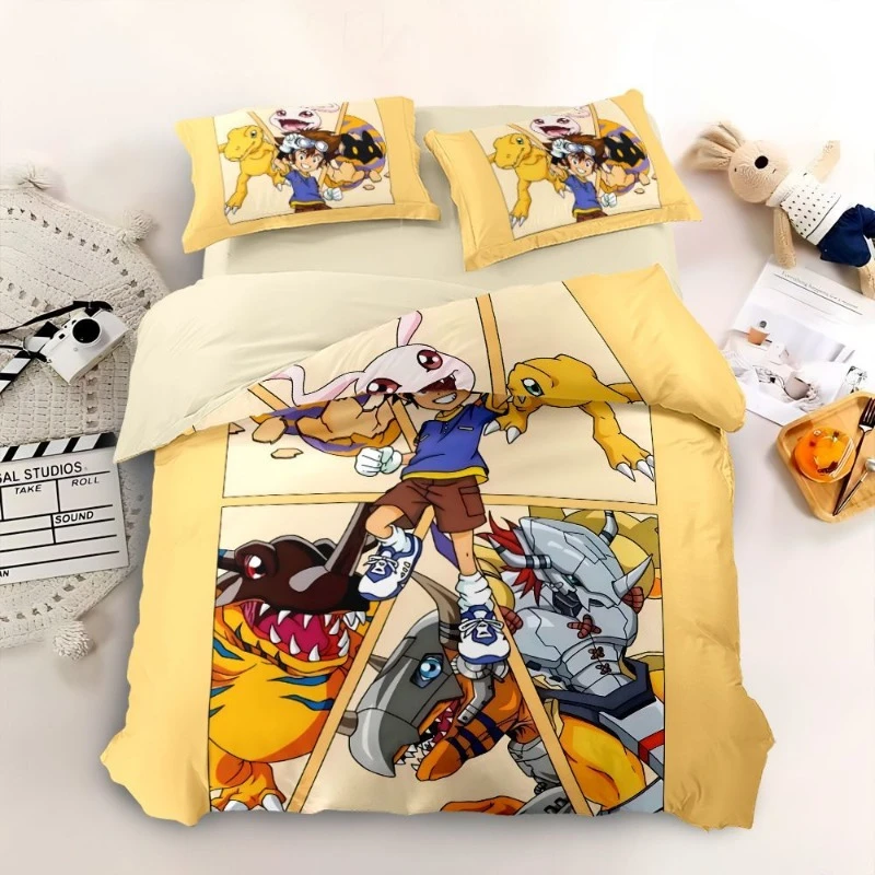 

Digimon Adventure Agumon TaichiYagami с мультяшным принтом для дома, спальни, студенческого общежития, высокоточное постельное белье, комплект из четырех предметов