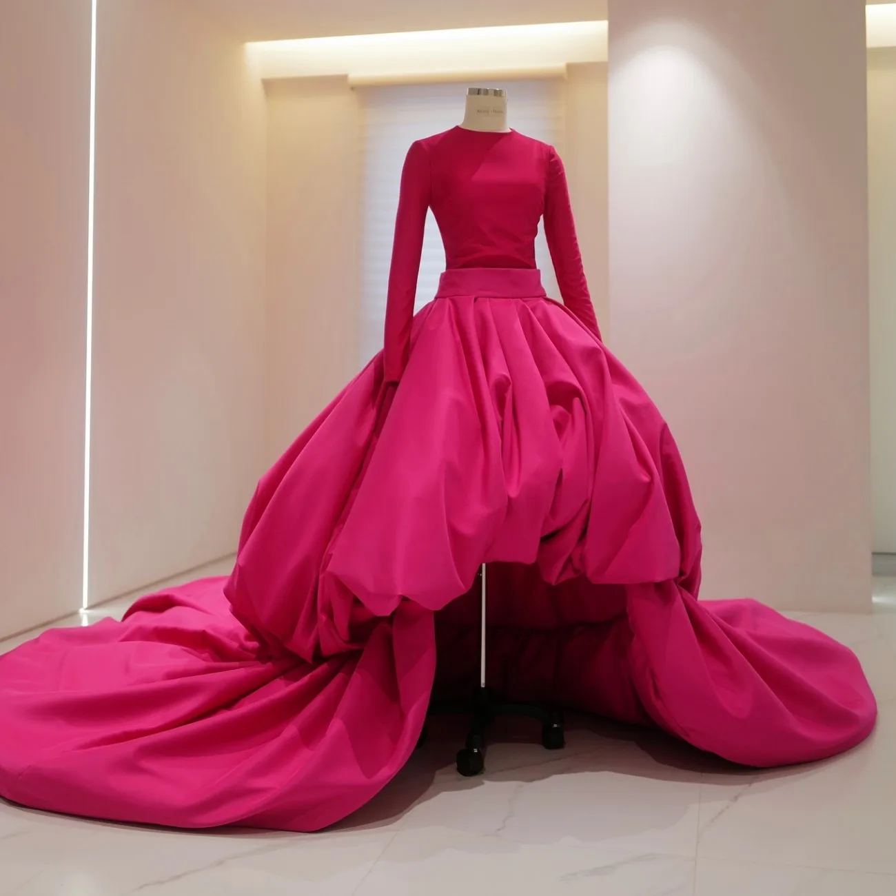 

Hot Pink Women High Waist Long Satin Skirts Extra Puffy Bapp Gown Two Layers Women Female Birthday Party Skirts