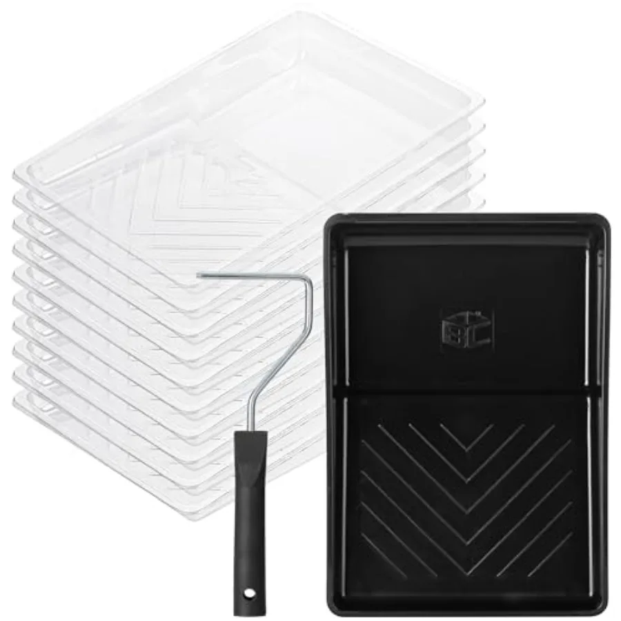 

Bates- 6 Inch Paint Roller Tray Set, 12 pcs, 6 Inch Paint Tray Kit, 1x Black Plastic Paint Tray, 10x Transparent Liners and 1x