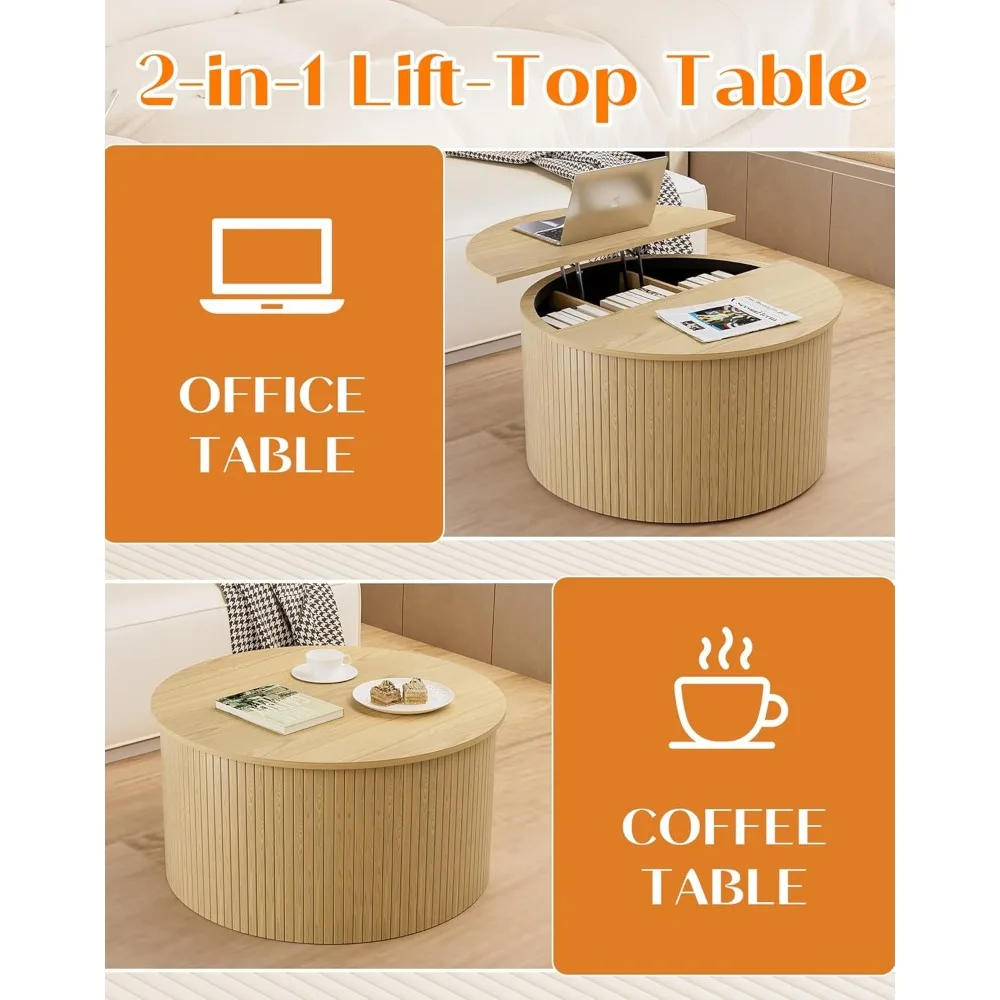 Круглый дубовый журнальный столик с подъемной столешницей и местом для хранения вещей для гостиной, небольшой круглый дизайн